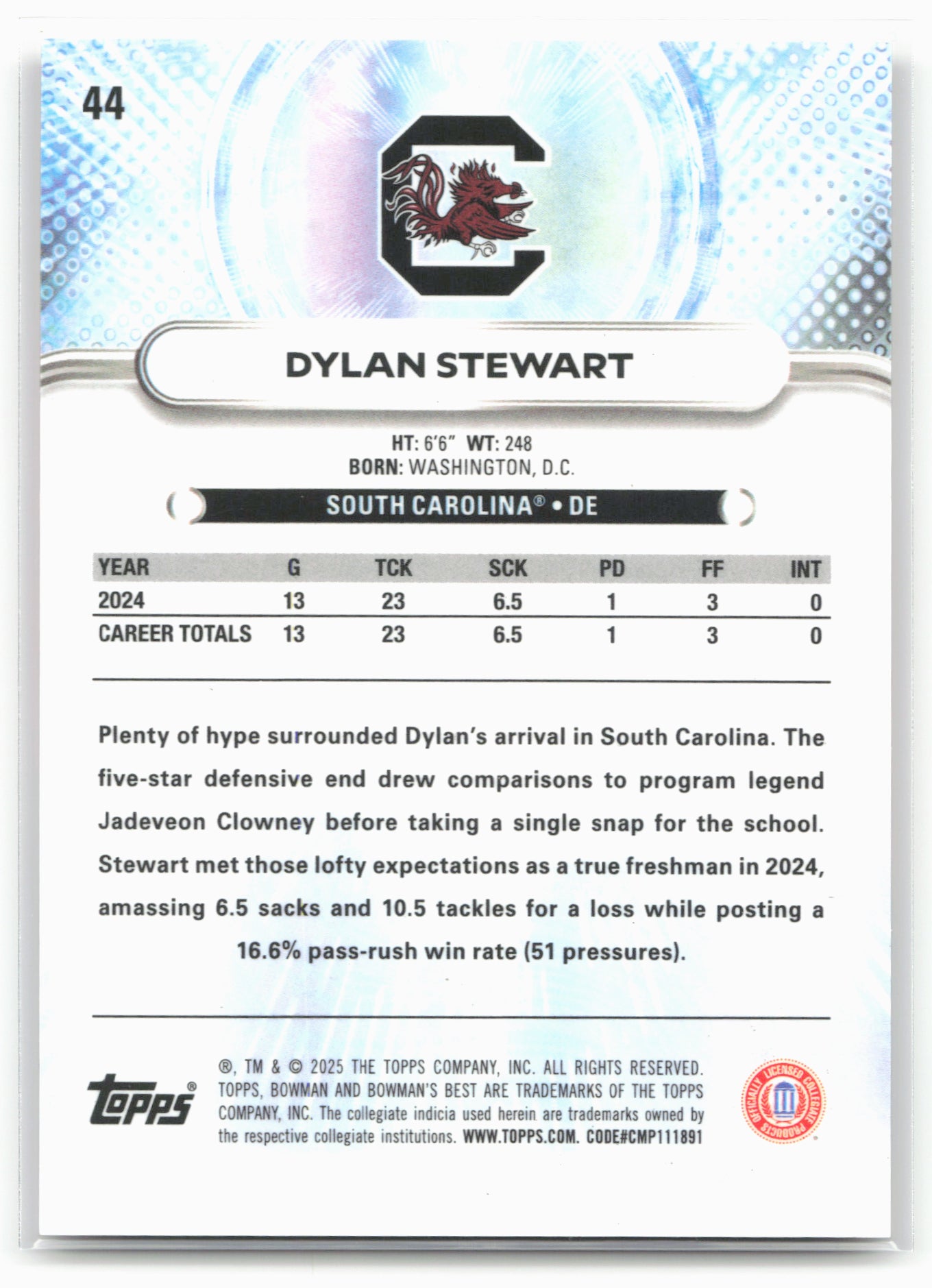 2025 Bowman University Best #44 Dylan Stewart Red 25236