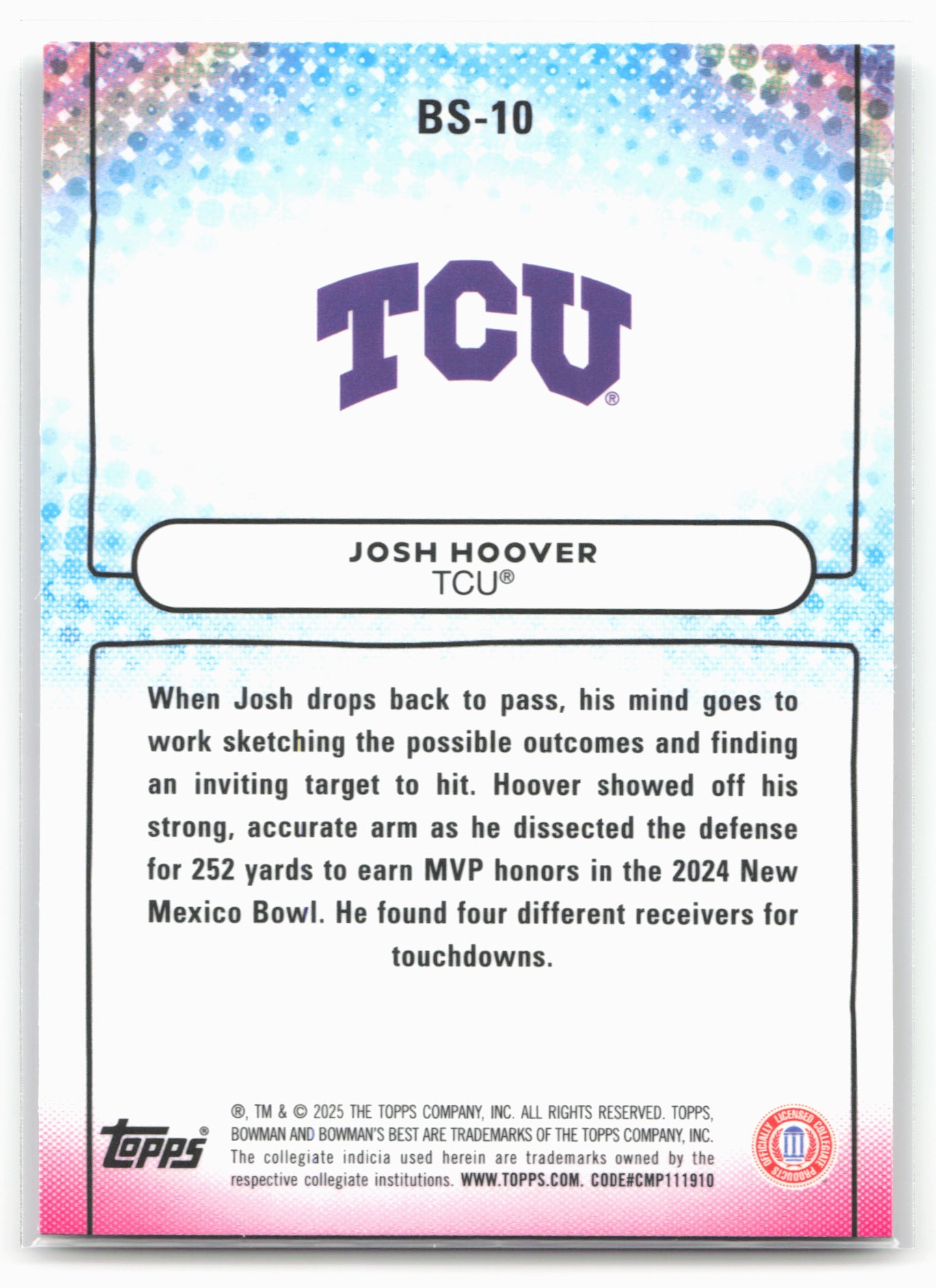 2025 Bowman University Best #BS-10 Josh Hoover Bowman Showpieces 25237