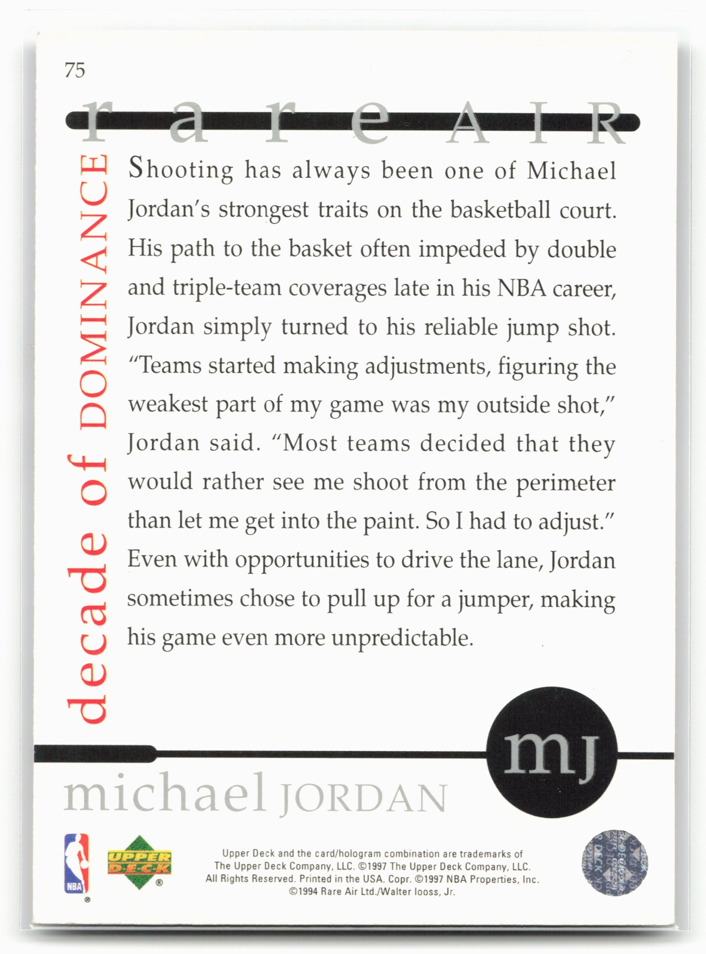 1997 Upper Deck Michael Jordan Rare Air Tribute Box Set #75 Michael Jordan