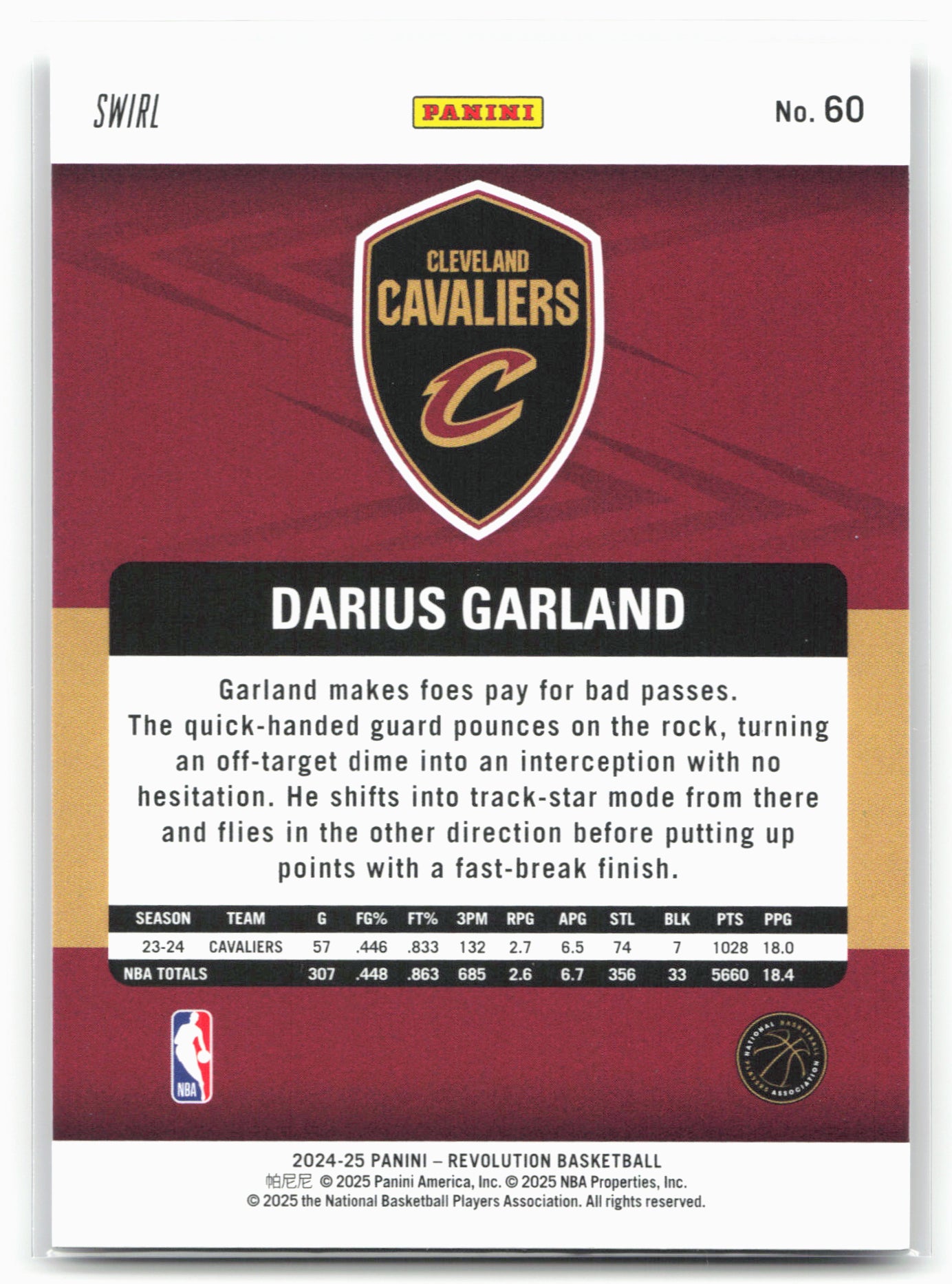 2024-25 Panini Revolution #60 Darius Garland Red Swirl 25509