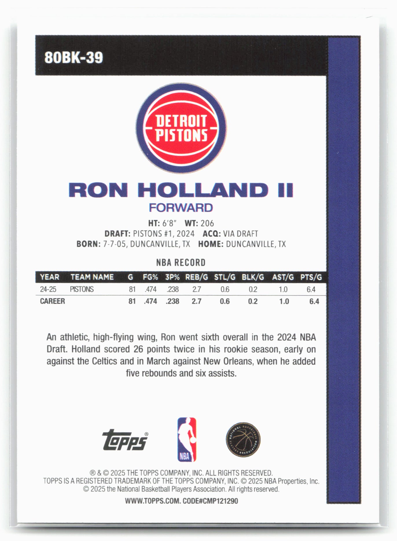 2025-26 Topps #80BK-39 Ron Holland II 1980-81 Topps Basketball 25762