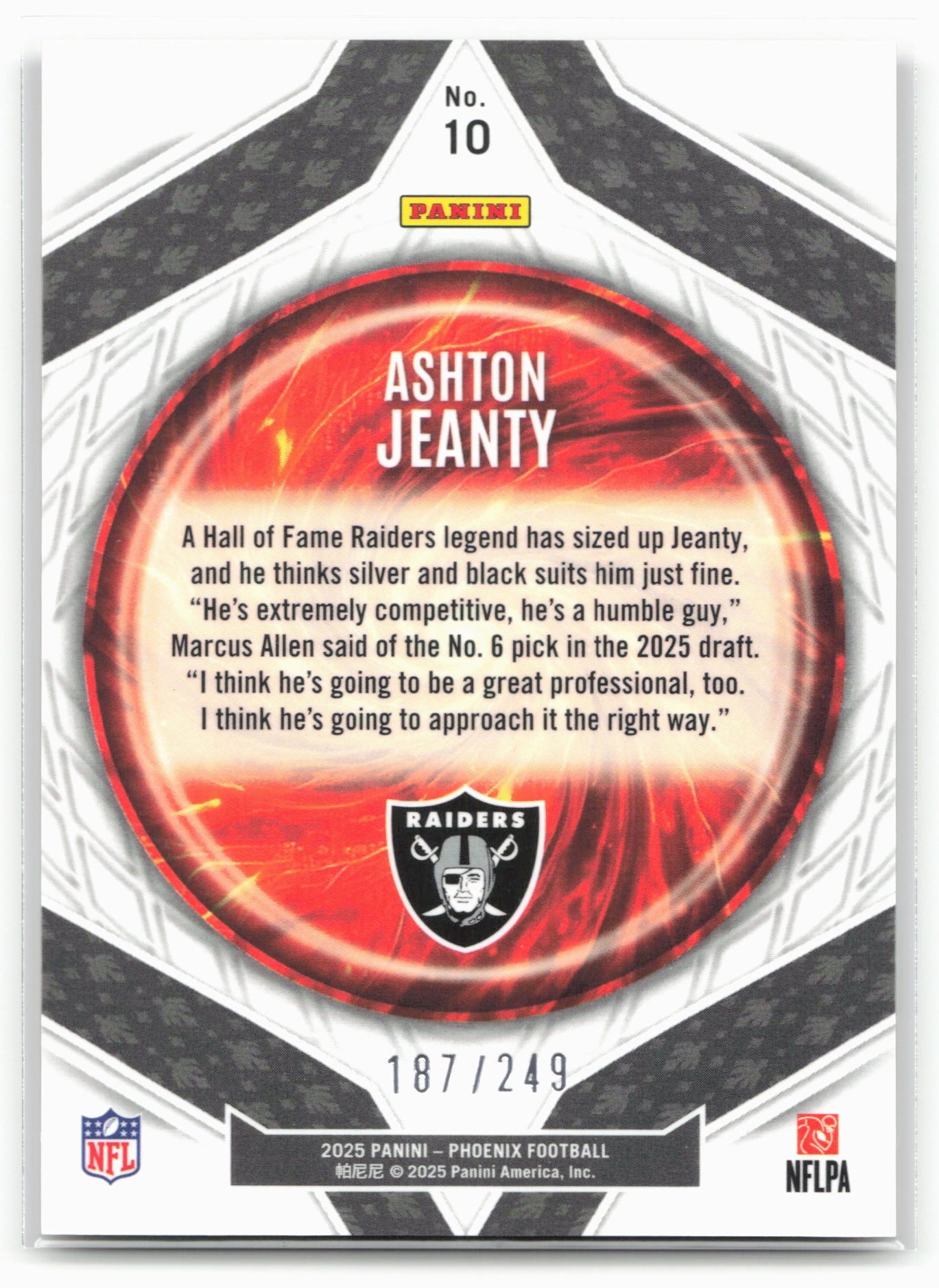 2025 Panini Phoenix #10 Ashton Jeanty Paragon Red Prizm 25866