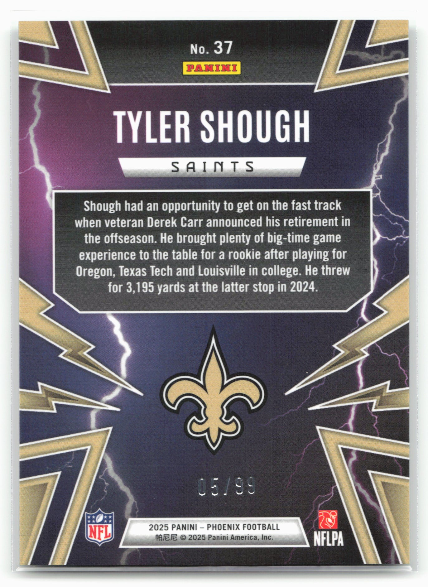 2025 Panini Phoenix #37 Tyler Shough Thunderbirds Green Hyper Prizm #/99