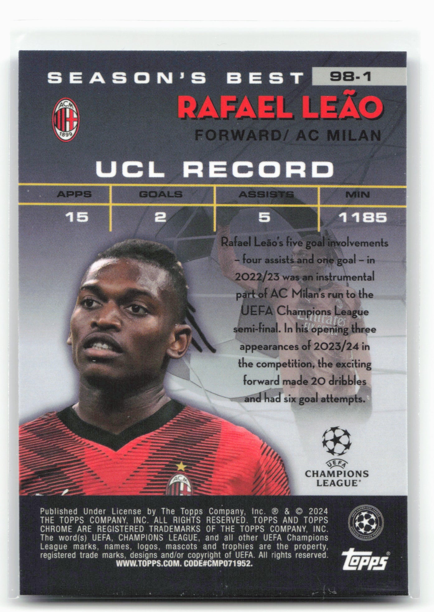 2023-24 Topps Chrome Club Competitions #98-1 Rafael Leão 1998 Shooting Stars