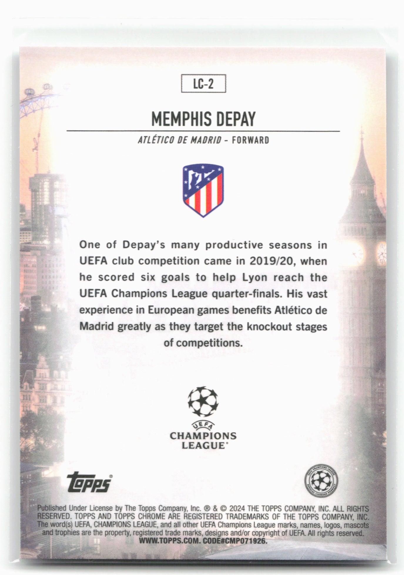 2023-24 Topps Chrome UEFA Club Competitions #LC-2 Memphis Depay London Calling