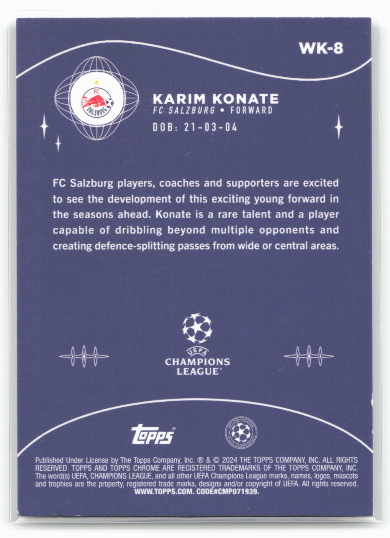 2023-24 Topps Chrome UEFA Club Competitions #WK-8 Karim Konate Wonderkids