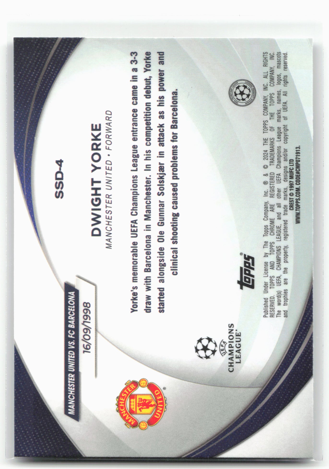 2023-24 Topps Chrome UEFA Club Competitions #SD-4 Dwight Yorke Starball Debuts