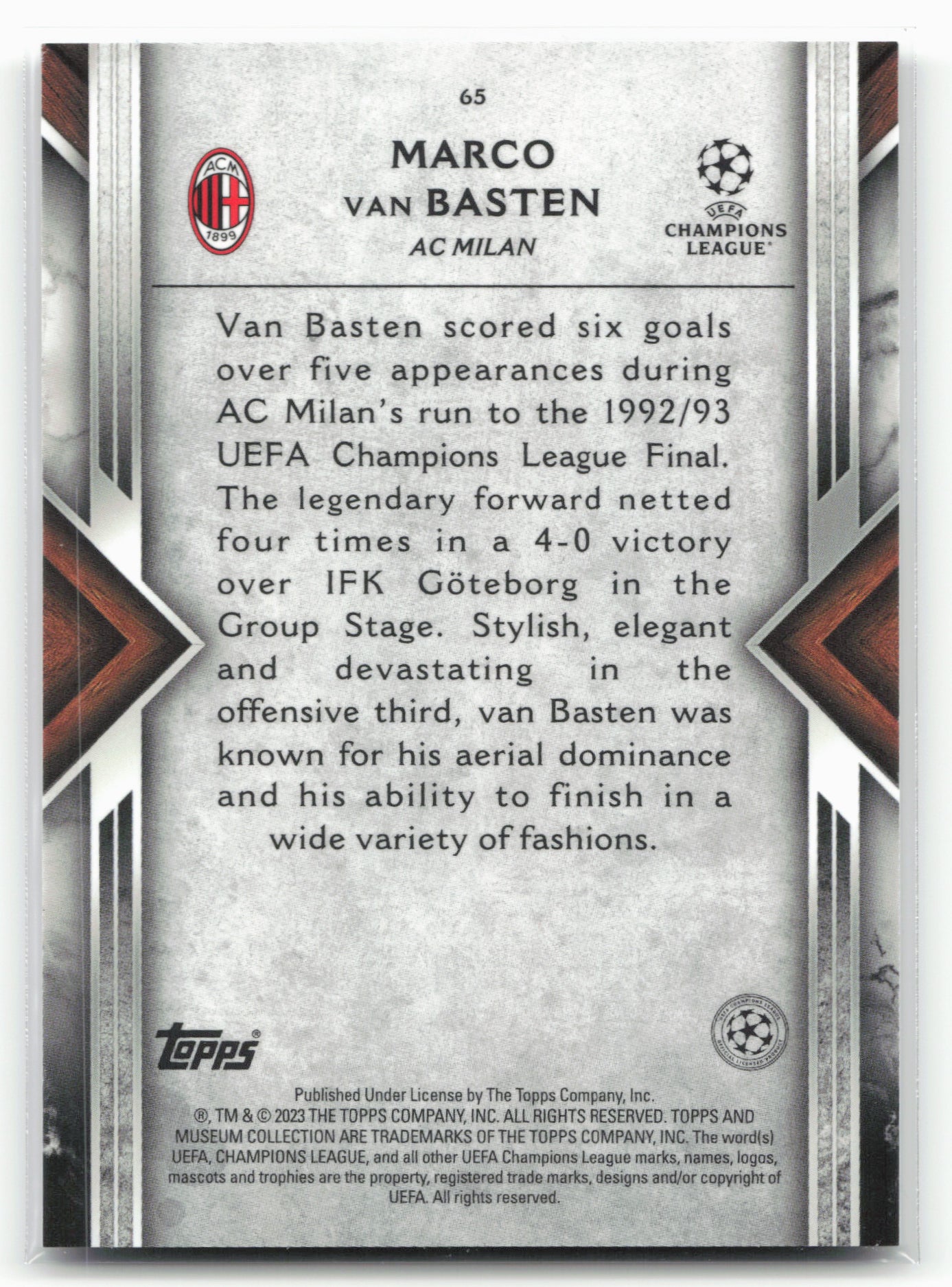 2022-23 Topps Museum Collection UEFA Champions League #65 Marco van Basten