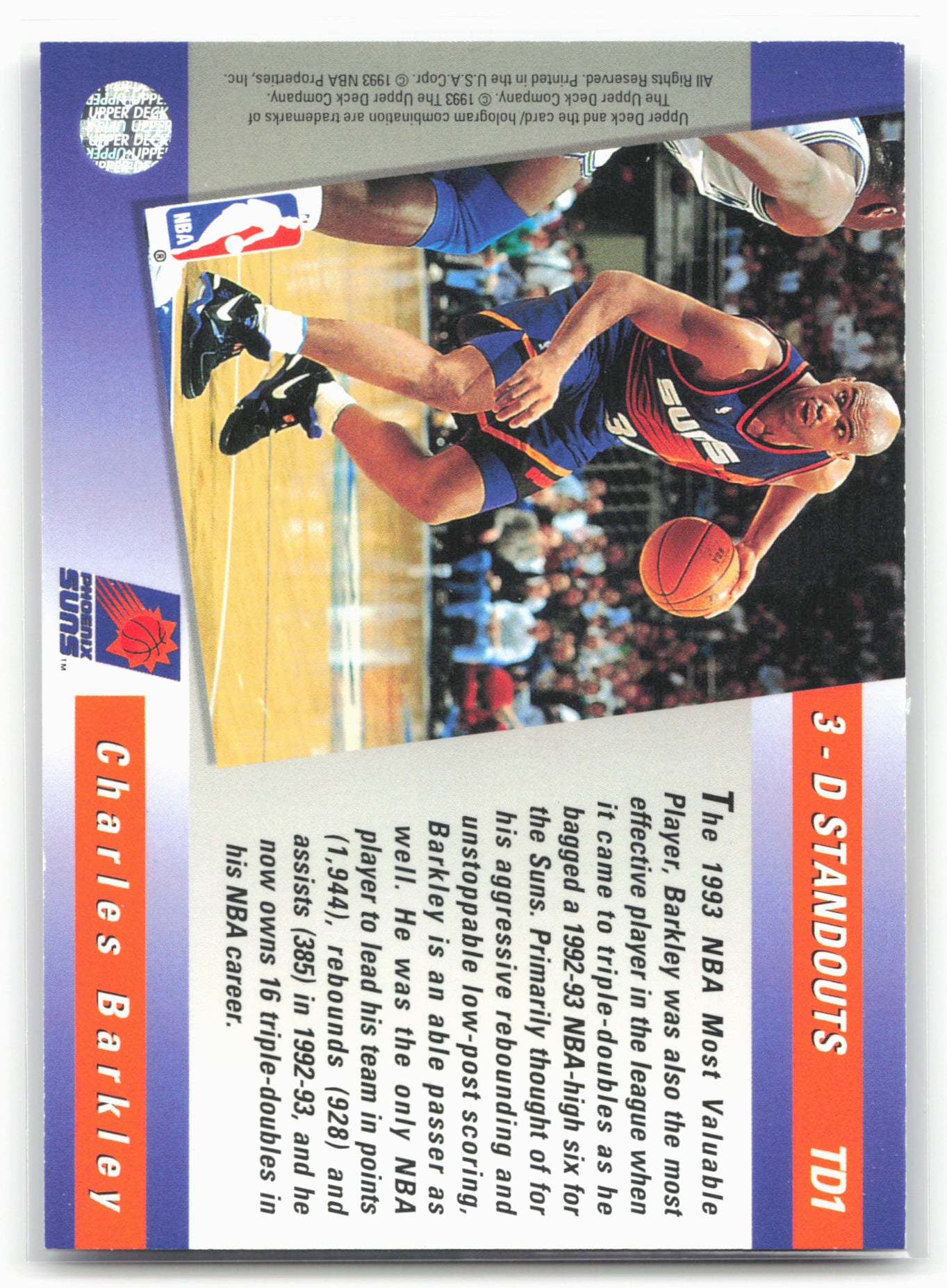 1993-94 Upper Deck #TD1 Charles Barkley Triple Double 3-D Standouts
