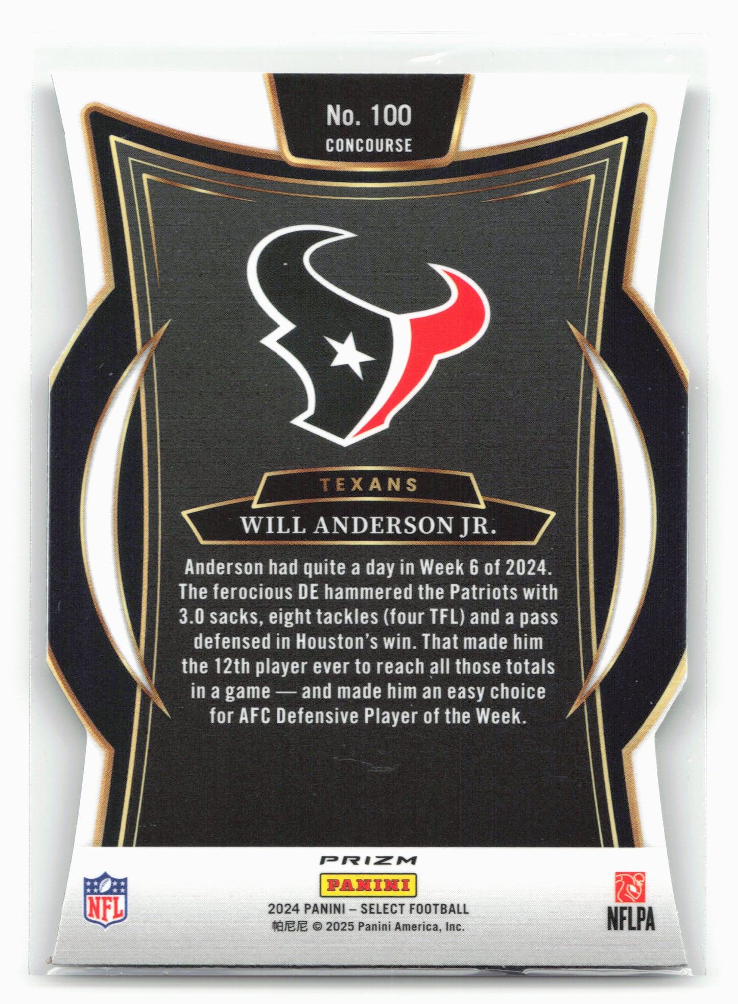 2024 Panini Select #100 Will Anderson Jr. Silver Prizm Die Cut