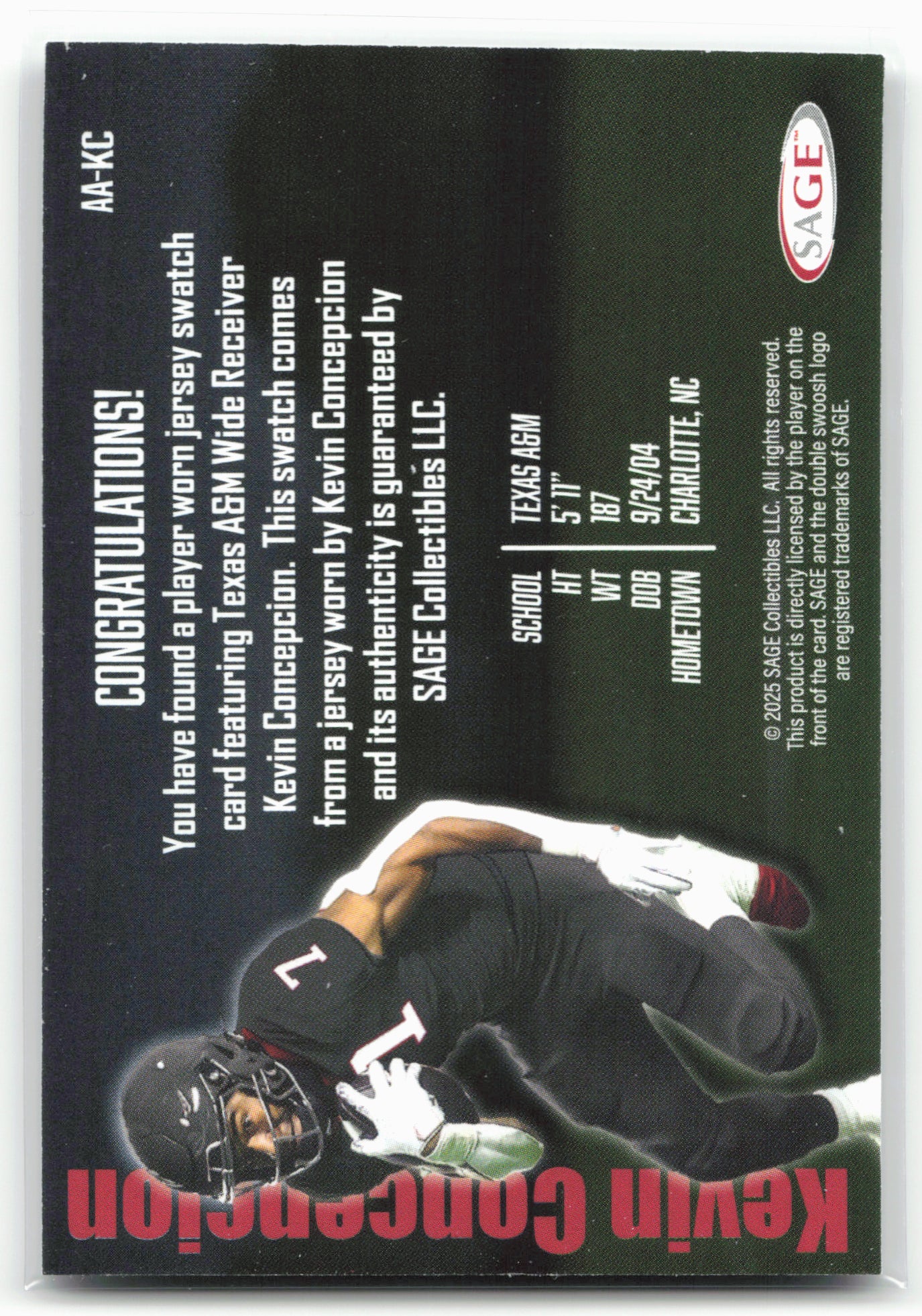 2026 SAGE #AA-KC Kevin Concepcion Athlete Apparel Swatch