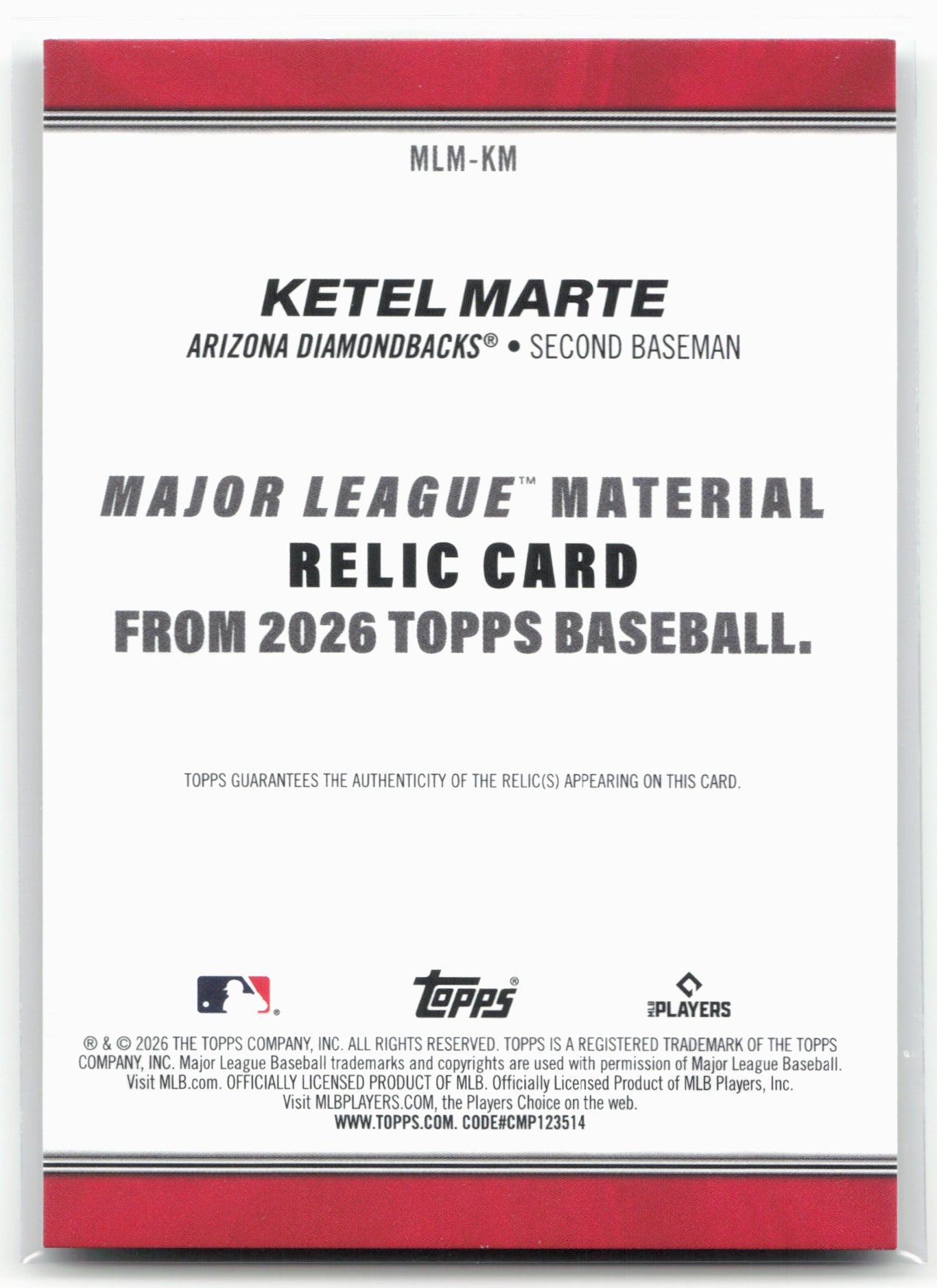 2026 Topps #MLM-KM Ketel Marte Major League Material Relics