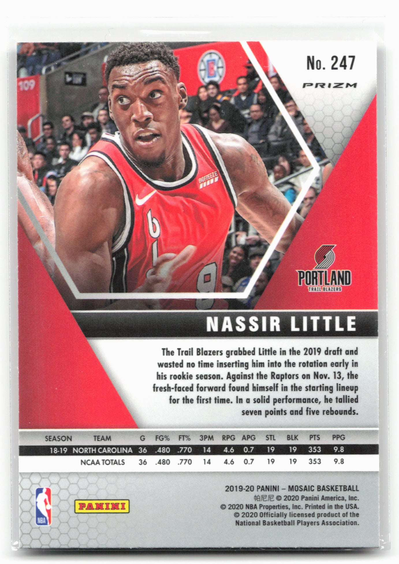 2019-20 Panini Mosaic #247 Nassir Little Reactive Orange