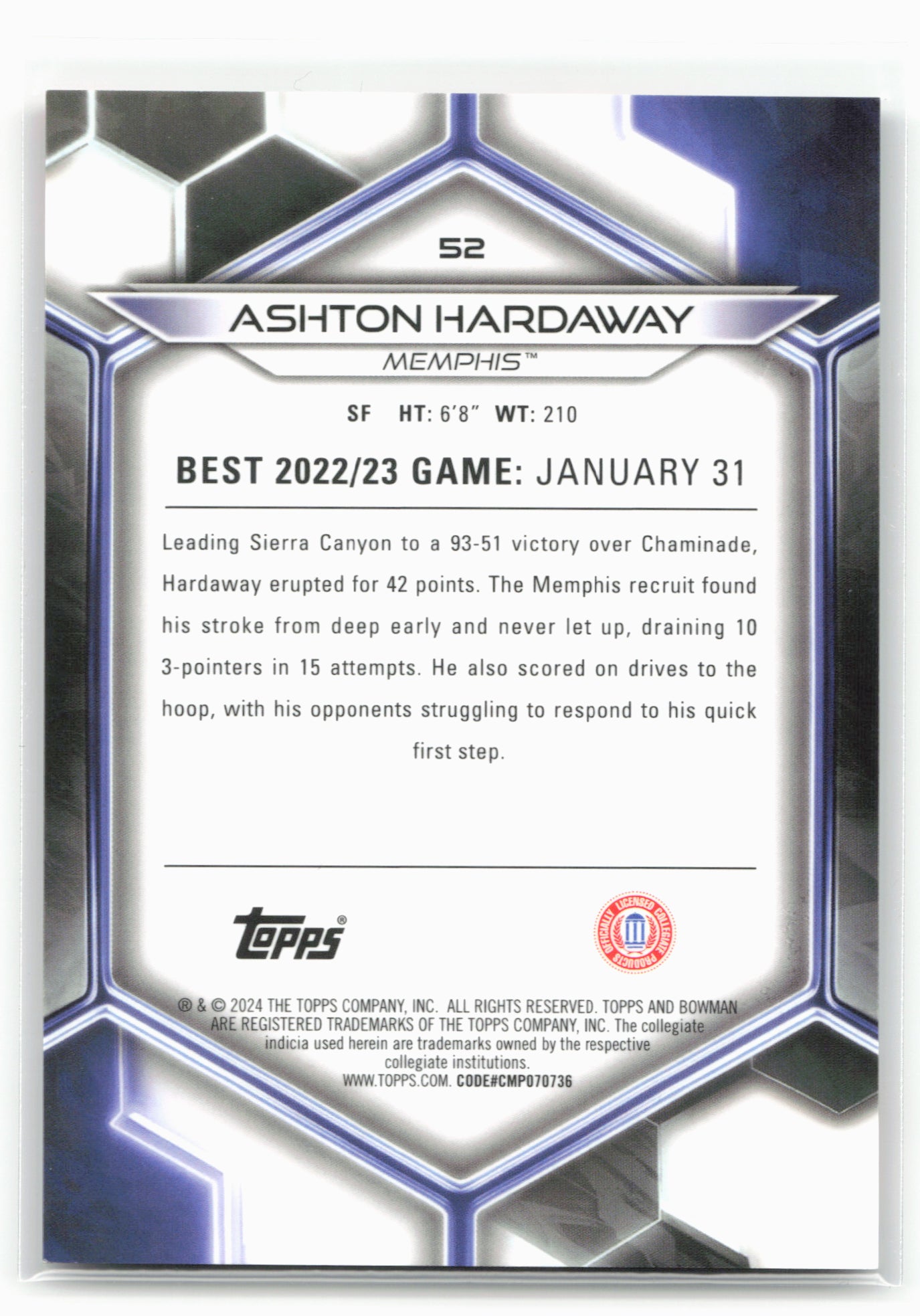 2023-24 Bowman University Best #52 Ashton Hardaway Geometric Orange #/25