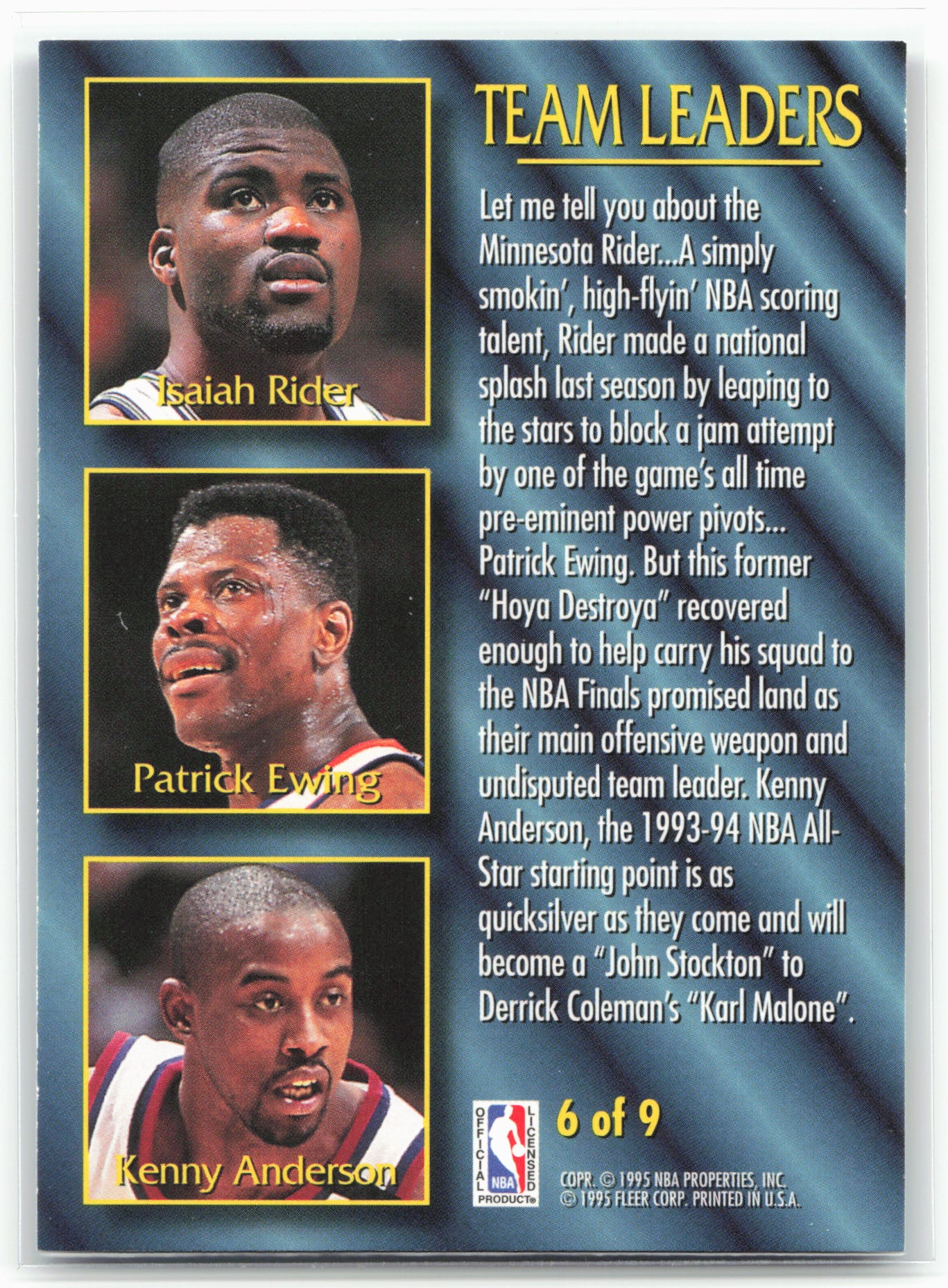 1994-95 Fleer #6 Patrick Ewing / Kenny Anderson / Isaiah Rider Team Leaders
