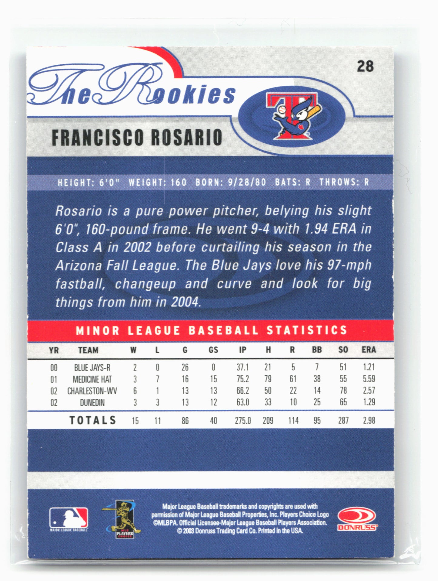 2003 Donruss Rookies & Traded - 2003 Donruss Rookies #28 Francisco Rosario