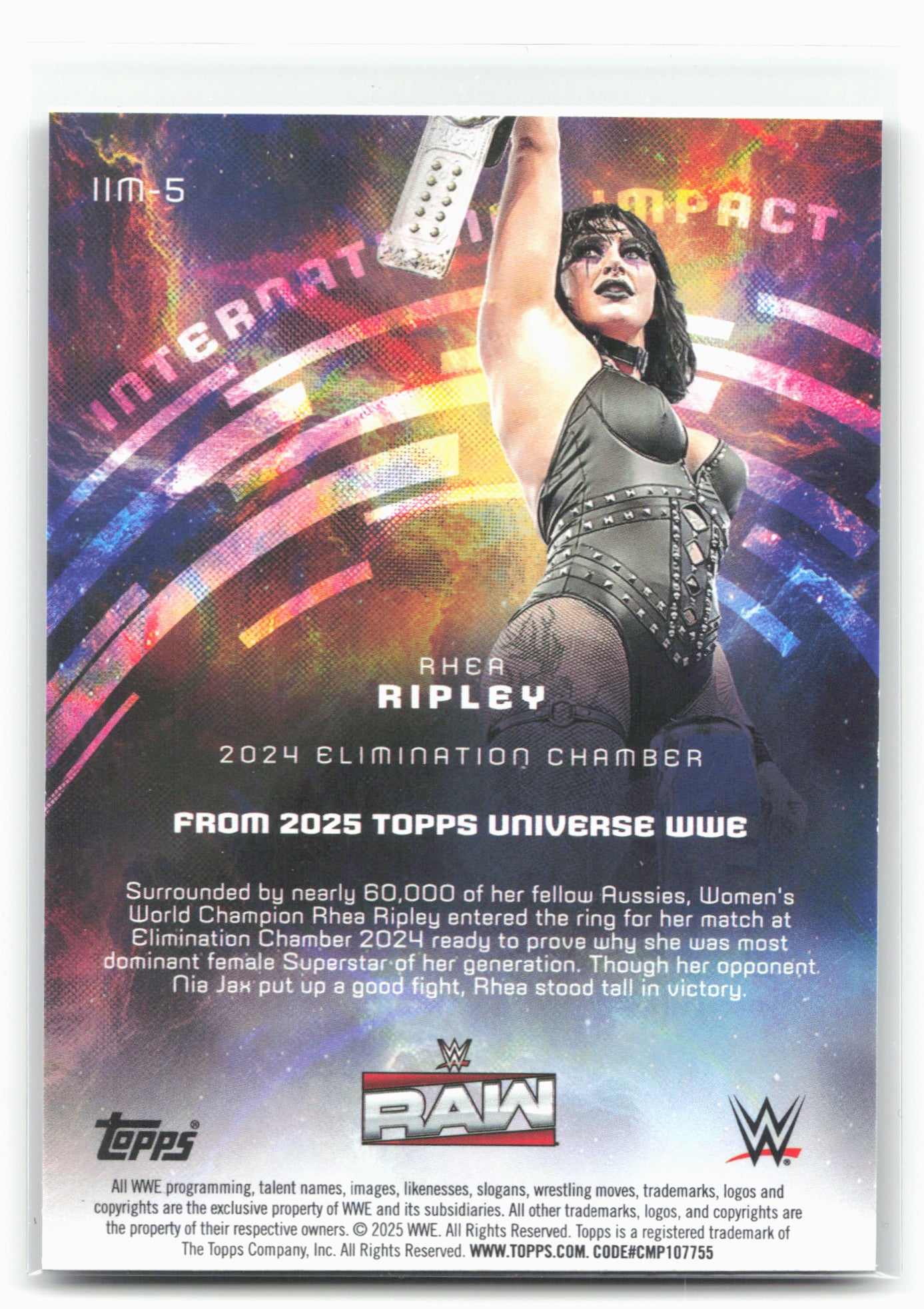 2025 Topps Universe WWE #IIM-5 Rhea International Impact Green Electric #/99