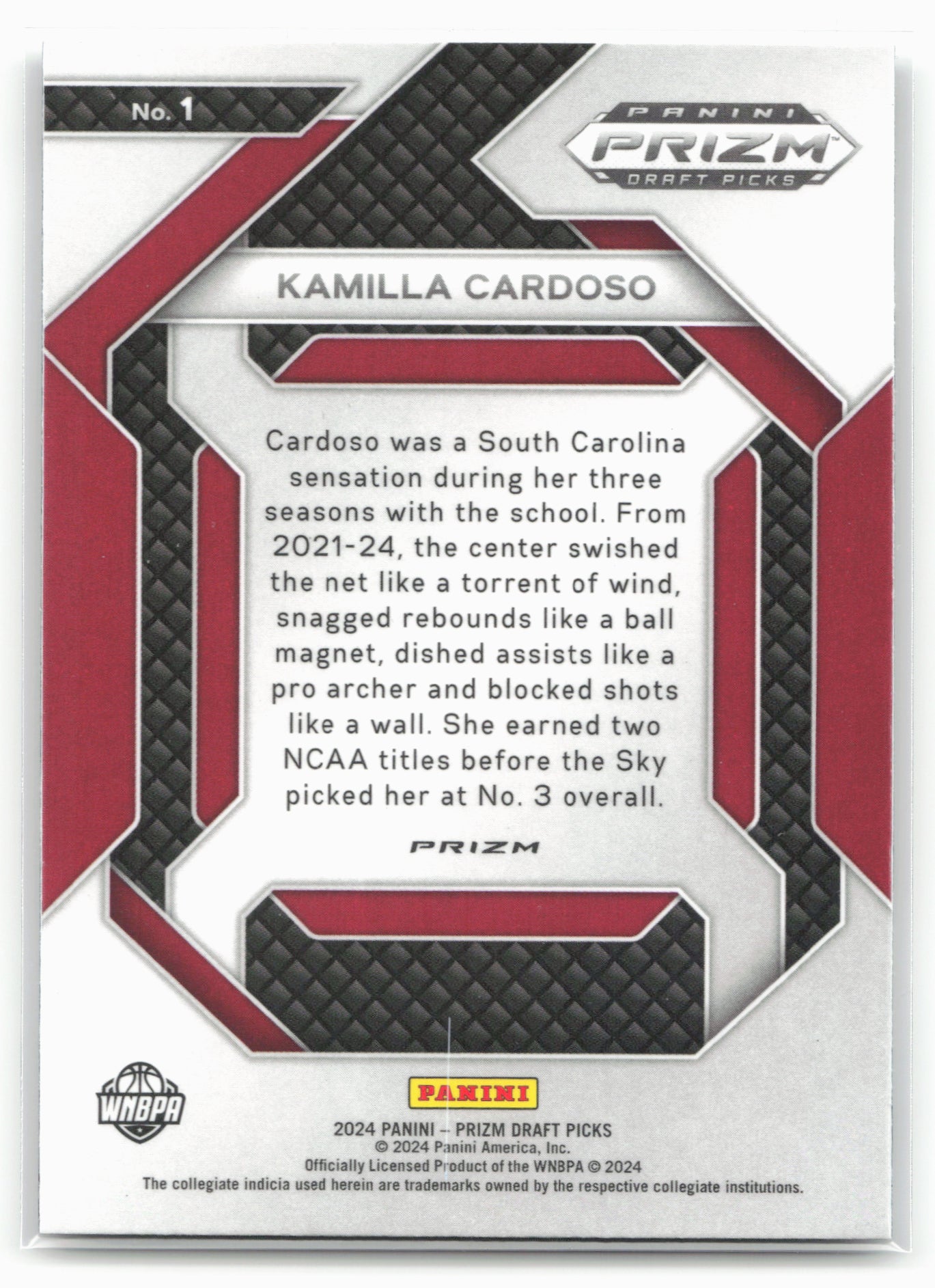 2024 Panini Prizm Draft Picks #1 Kamilla Cardoso New Recruits Prizms Ice 27517