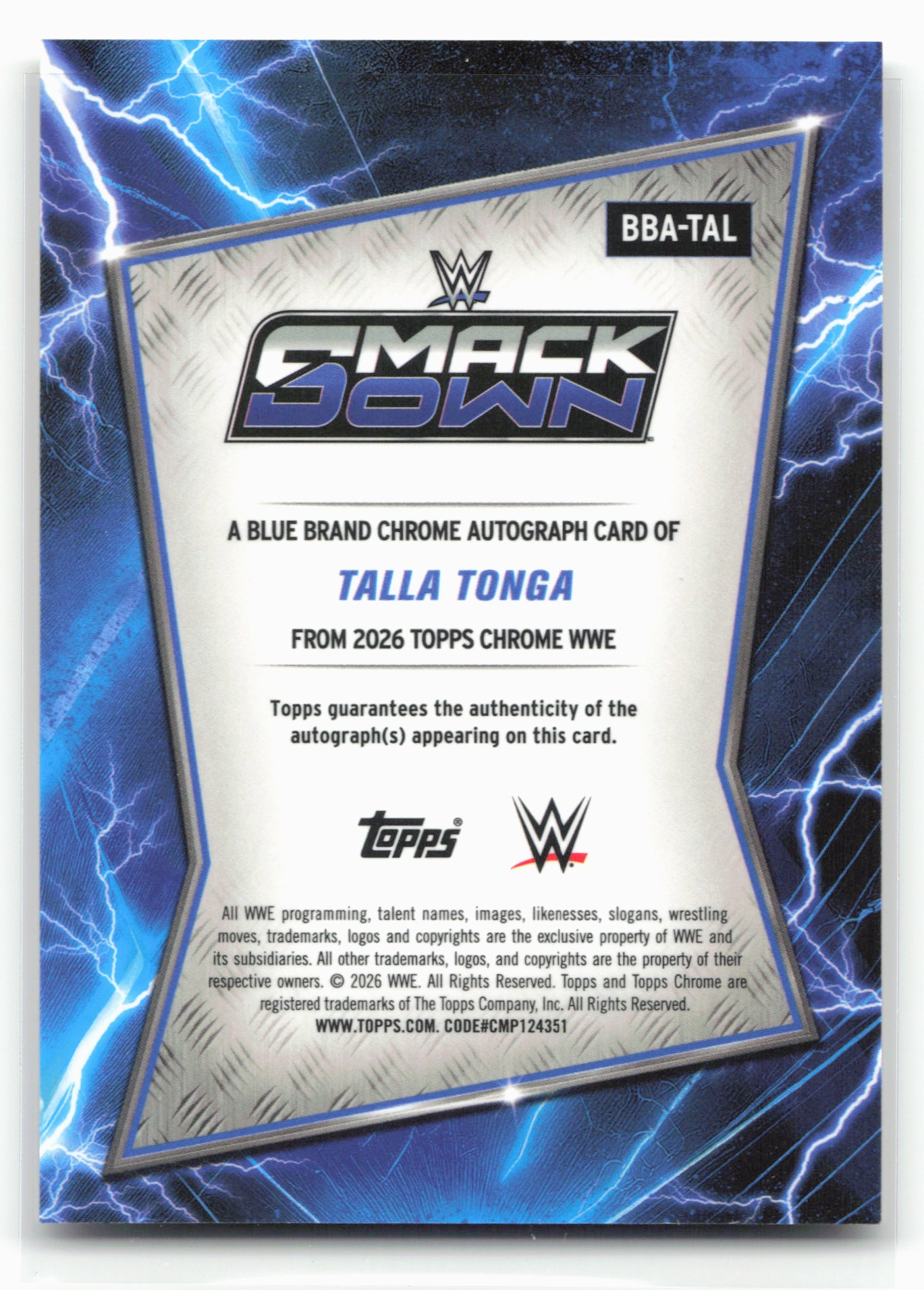 2026 Topps Chrome WWE #BBA-TAL Tala Tonga Autographs Gold Refractor #/50