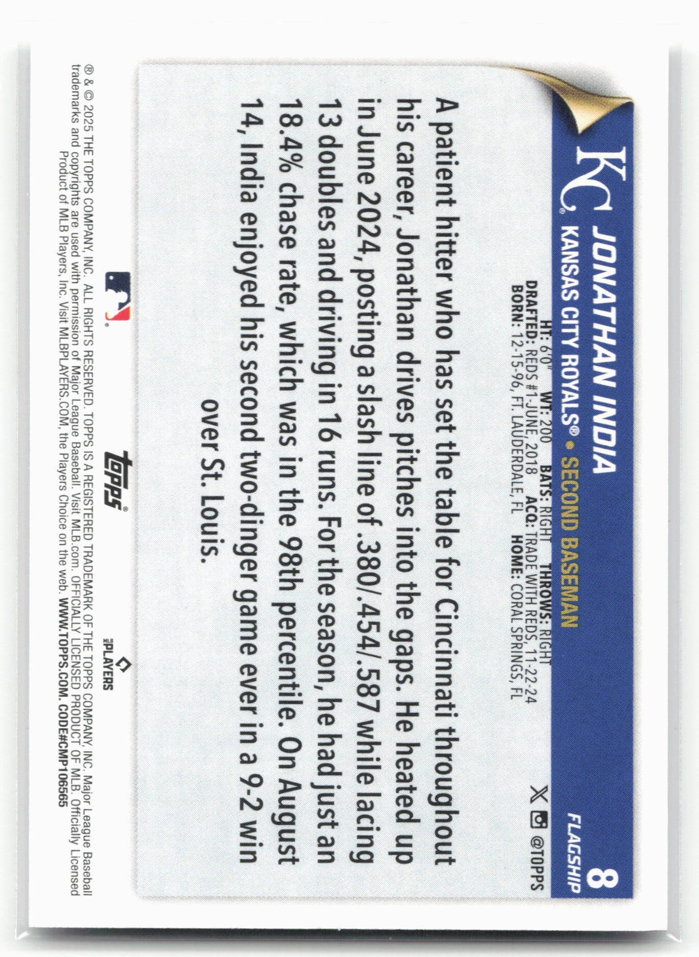 2025 Topps #8 Jonathan India Flagship Collection (Series One)