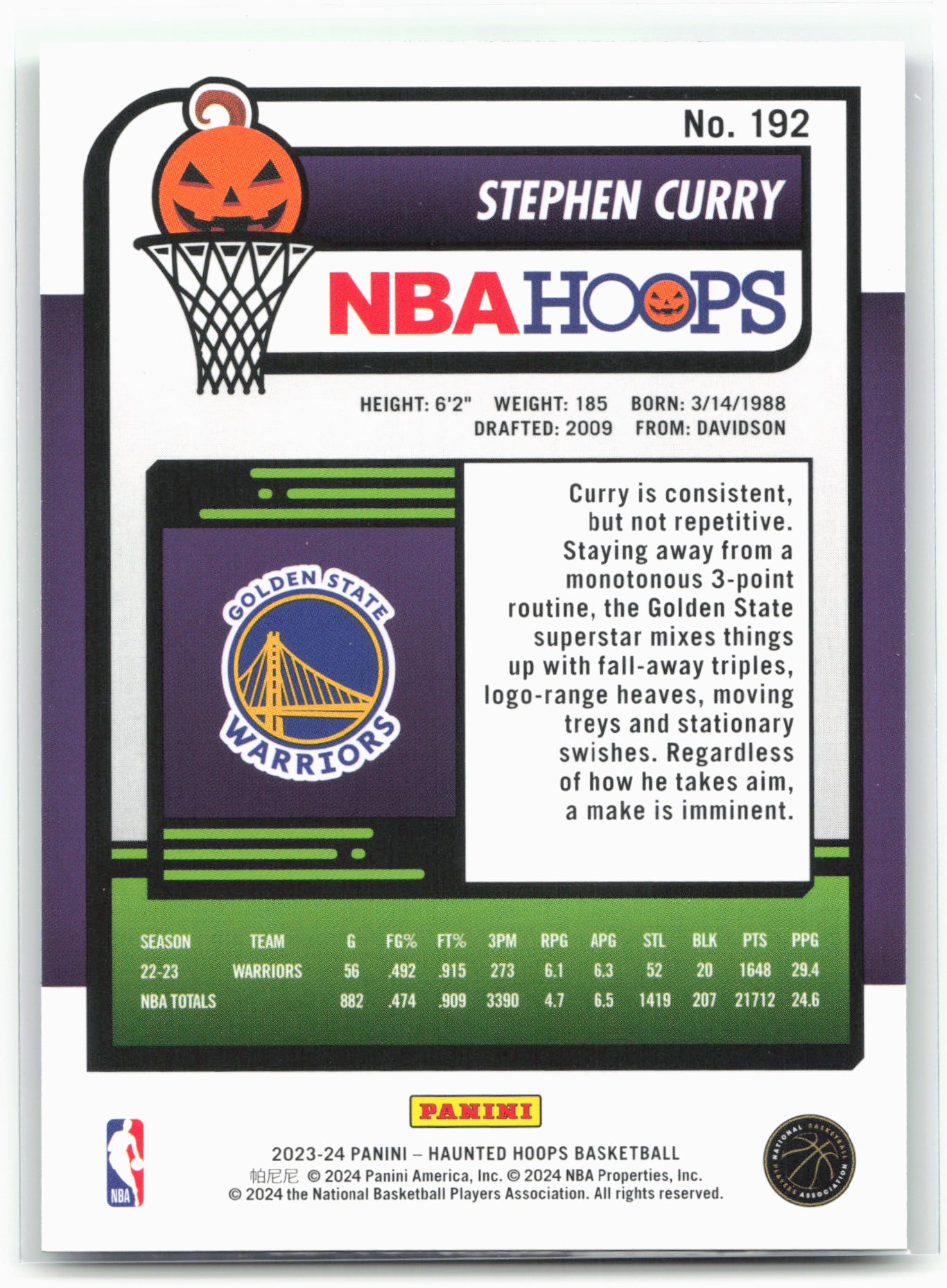2023-24 Hoops Haunted Hoops #192 Stephen Curry Slime 28315