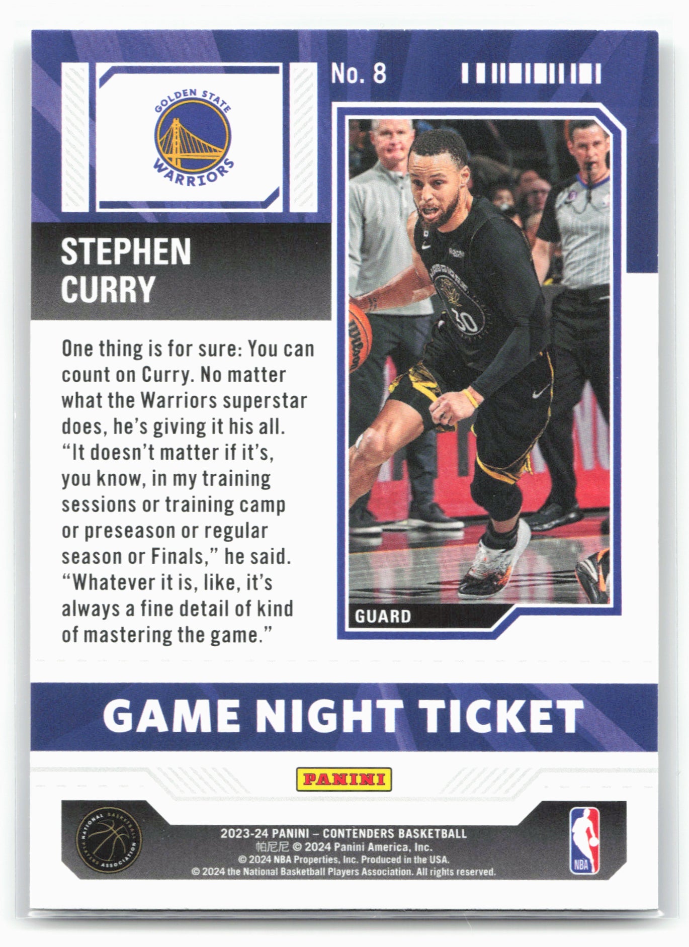 2023-24 Panini Contenders #8 Stephen Curry Game Night Ticket 28380