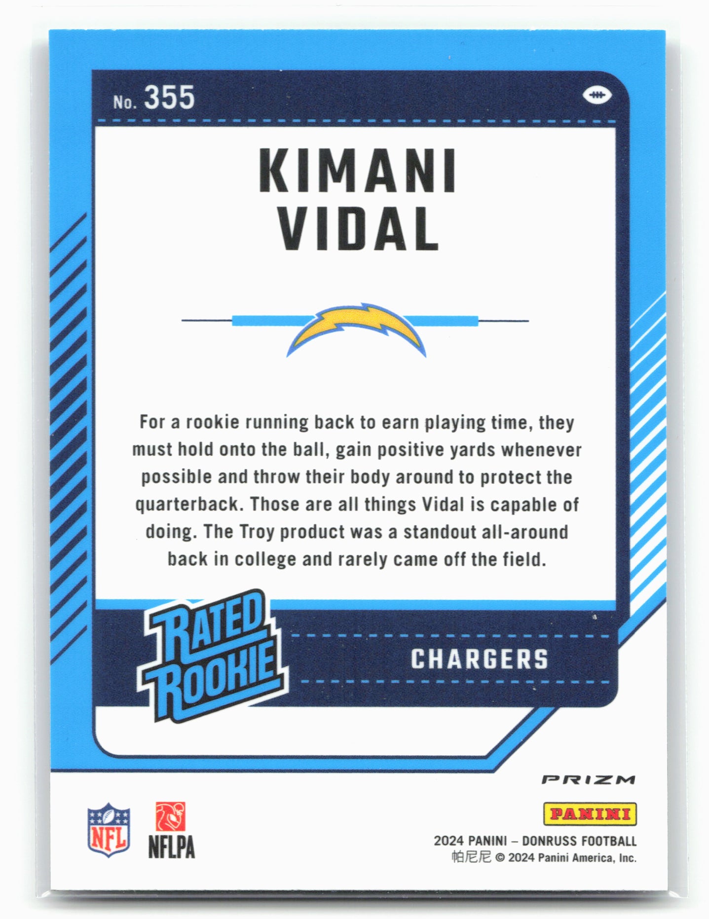 2024 Donruss #355 Kimani Vidal Optic Rated Rookies Preview Holo