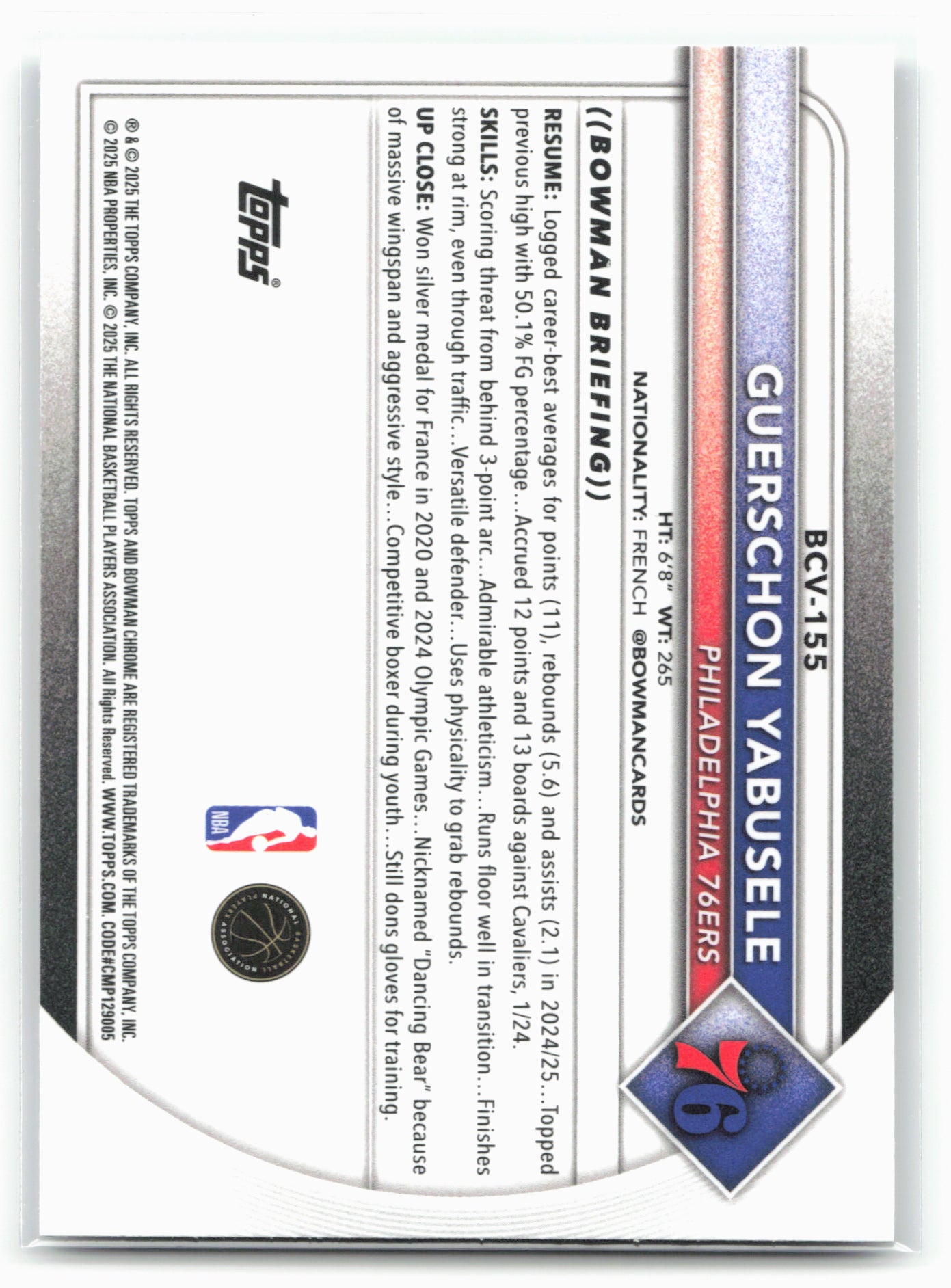 2025-26 Bowman #BCV-155 Guerschon Yabusele Chrome Mojo Refractor