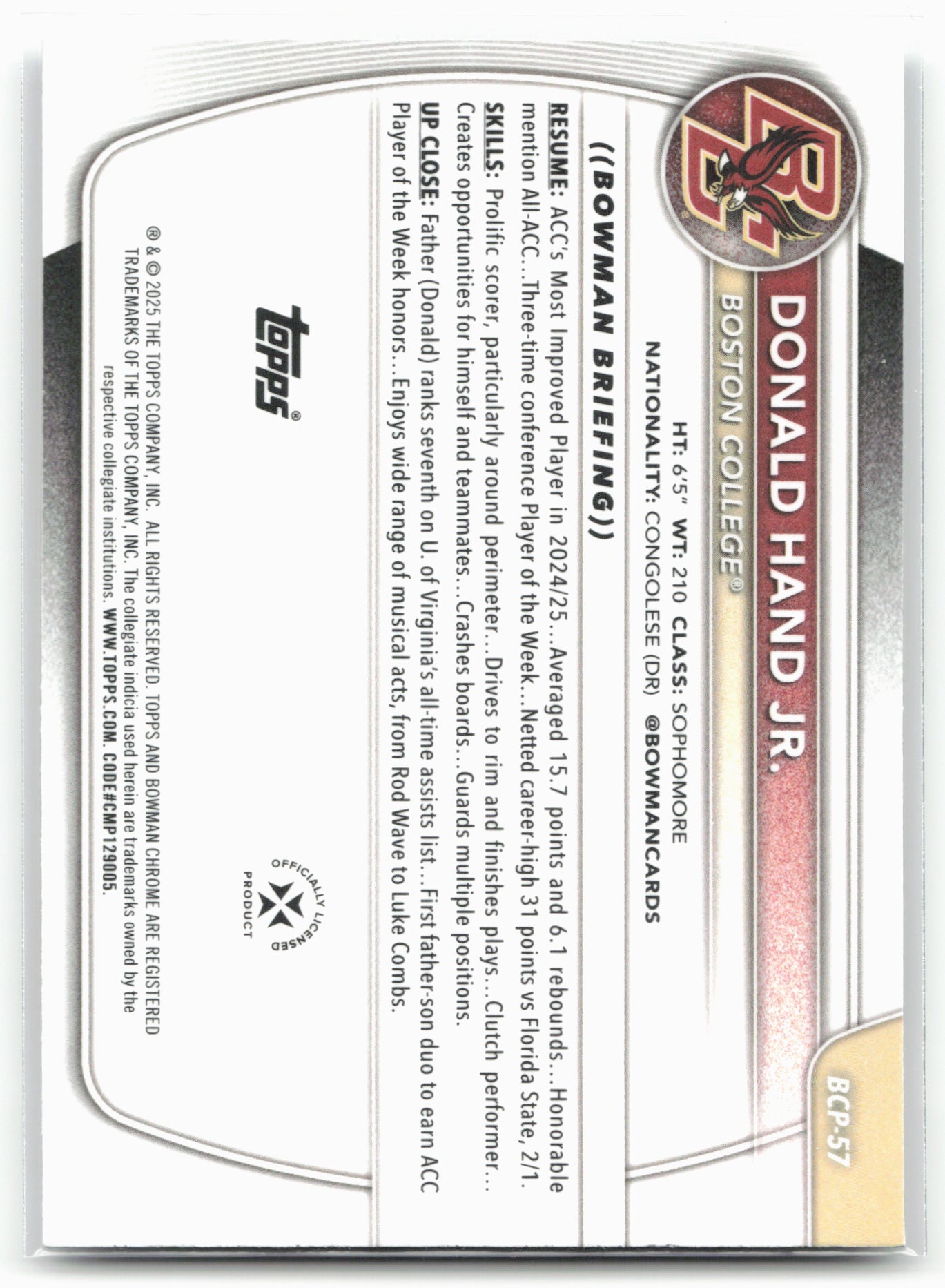 2025-26 Bowman #BCP-57 Donald Hand Jr. Chrome Prospects 28776