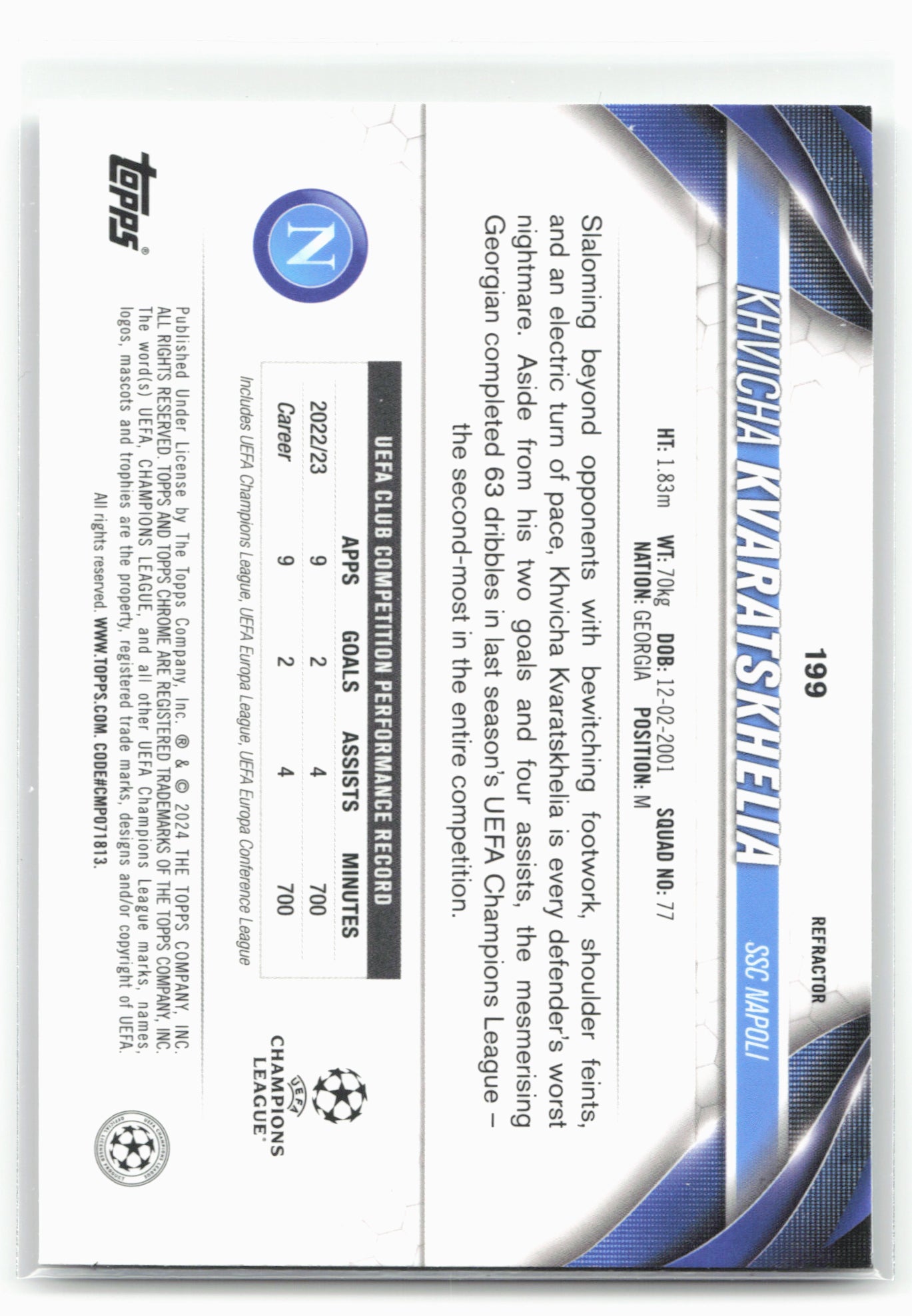 2023-24 Topps Chrome UEFA Club #199 Khvicha Kvaratskhelia Refractor 28821