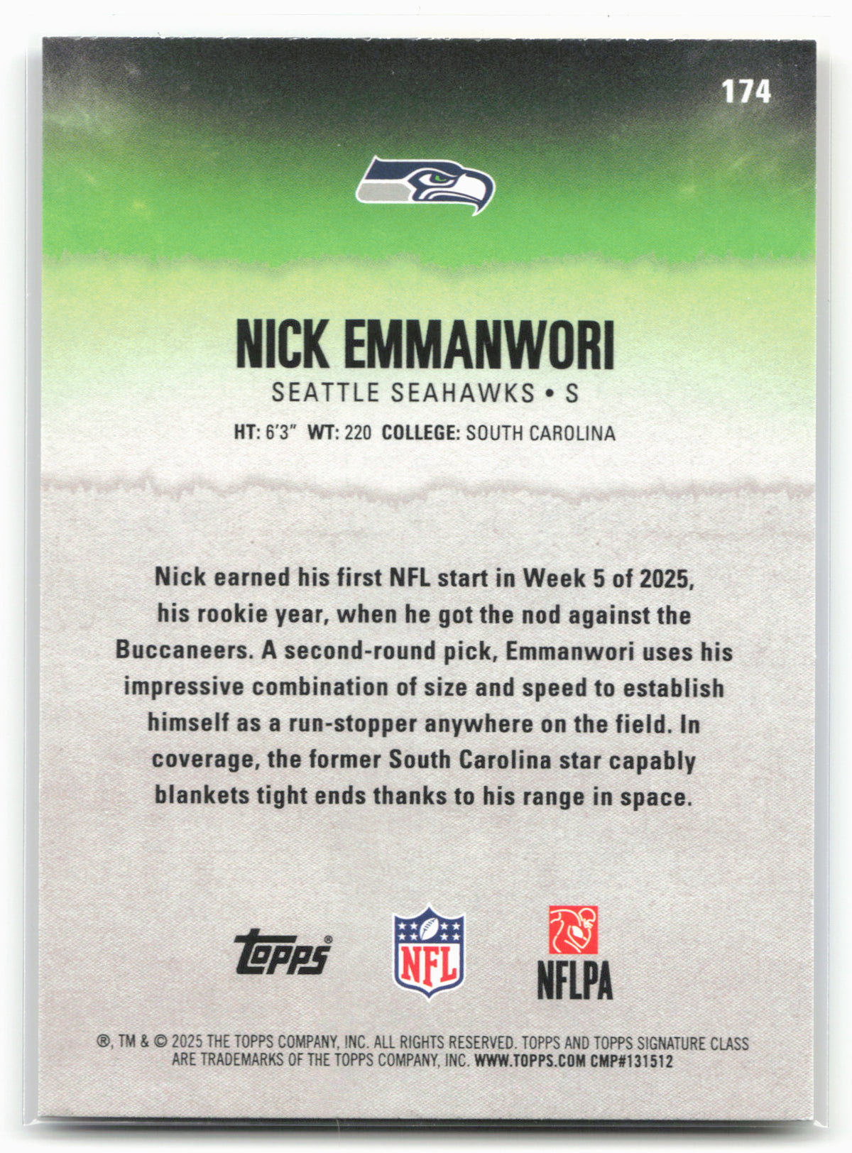 2025 Topps Signature Class #174 Nick Emmanwori Blue & Yellow