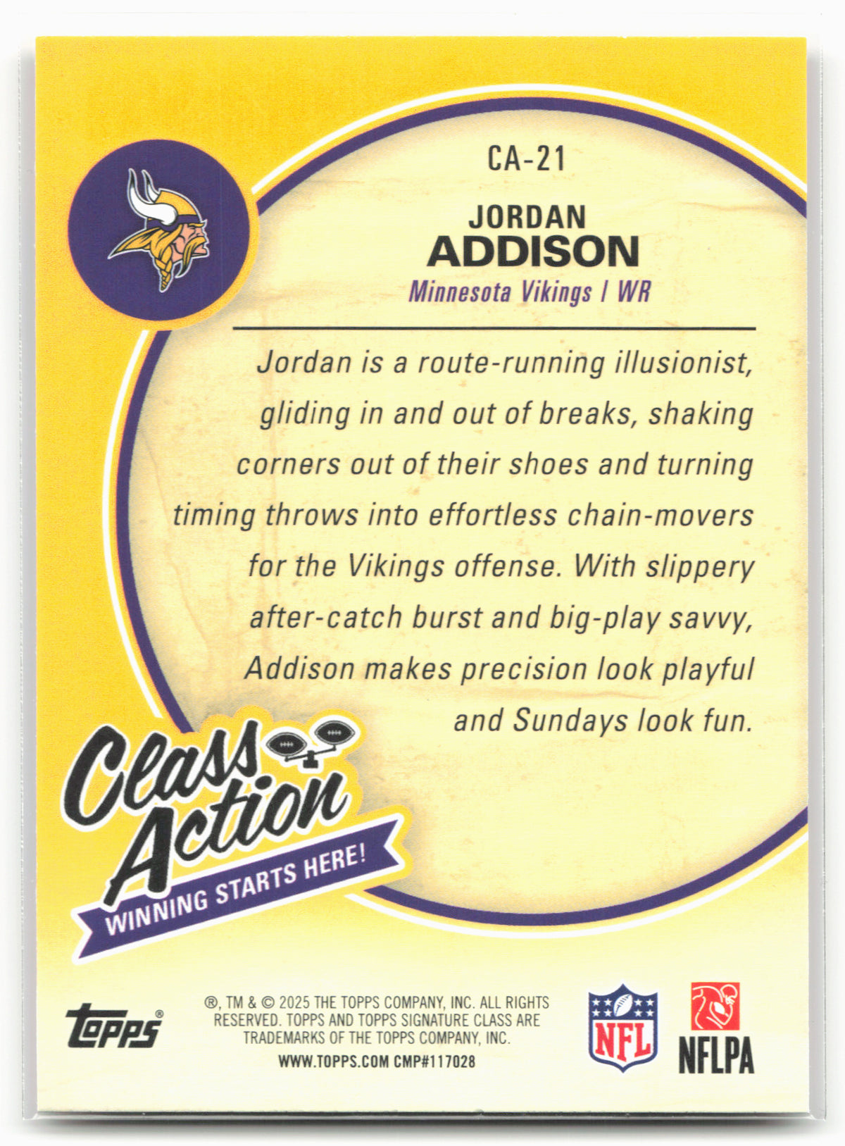 2025 Topps Signature Class #CA-21 Jordan Addison Class Action