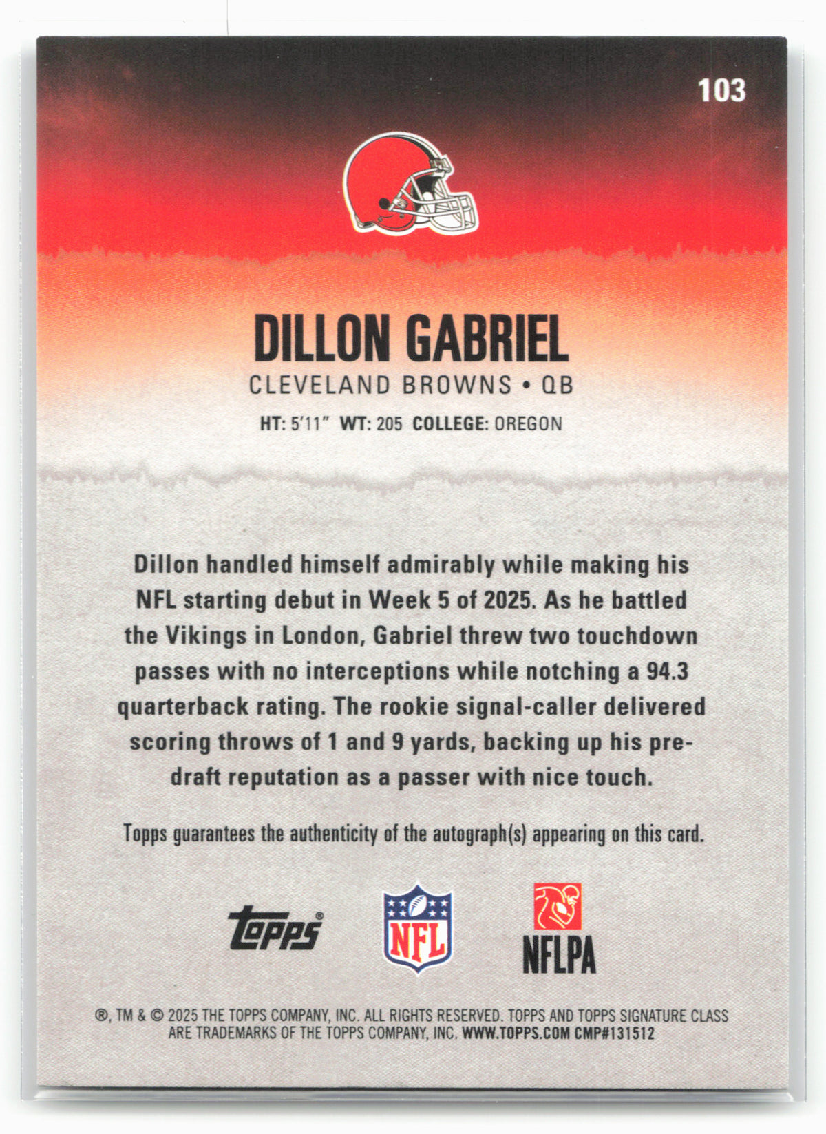 2025 Topps Signature Class #103 Dillon Gabriel Autographs Silver #/275