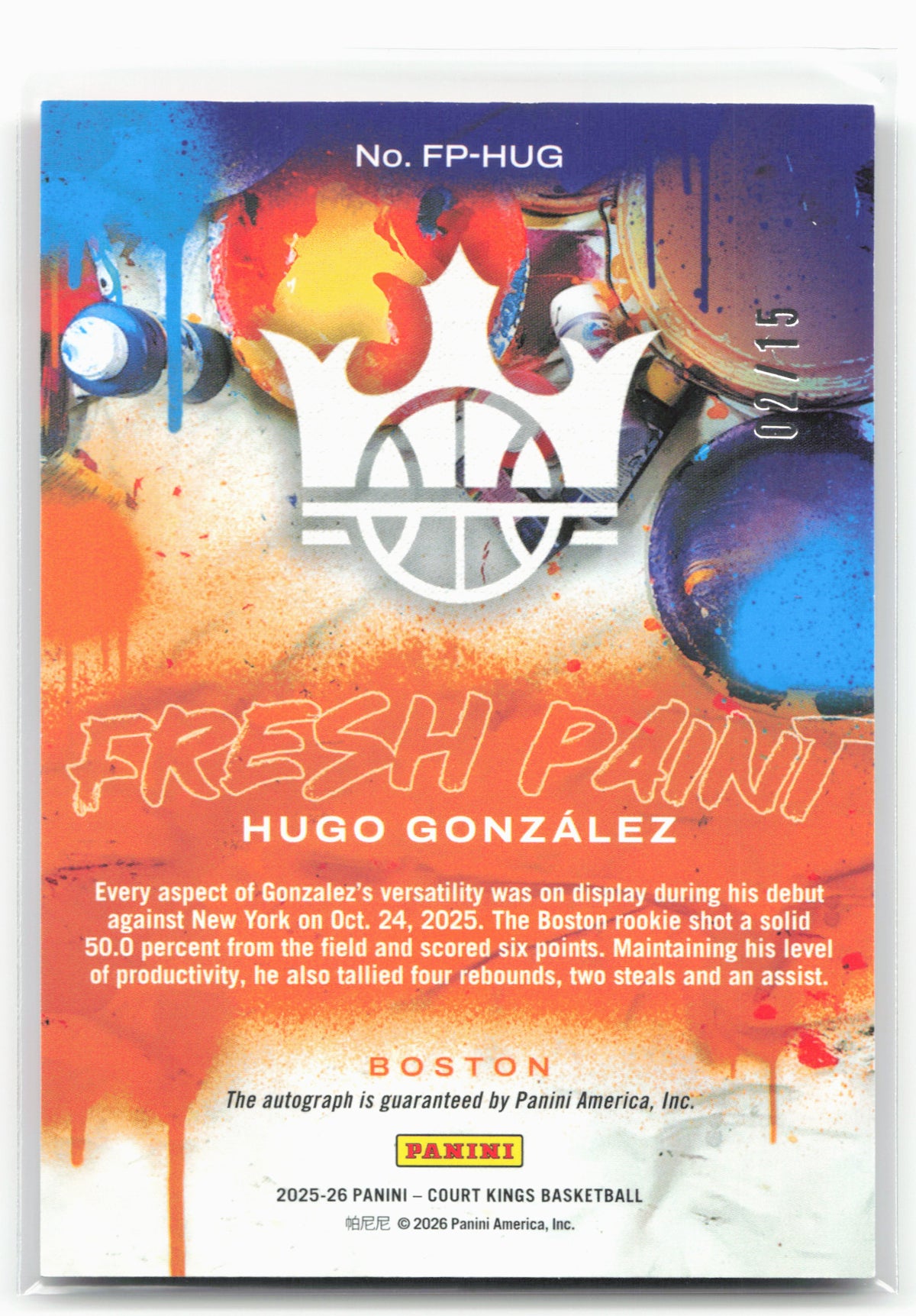 2025-26 Panini Court Kings #FP-HUG Hugo Gonzalez Fresh Paint 02/15