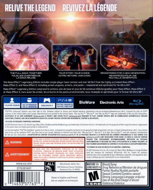 Mass Effect: Legendary Edition | PlayStation 4 | back cover | Data by MobyGames.com