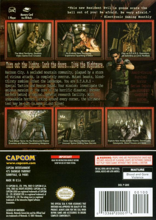 Resident Evil | GameCube | back cover | Data by MobyGames.com