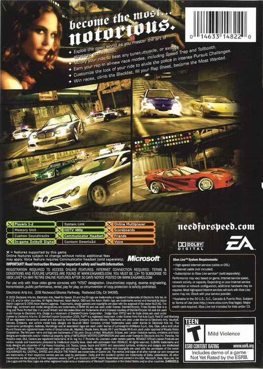 Need for Speed: Most Wanted | Xbox | back cover | Data by MobyGames.com