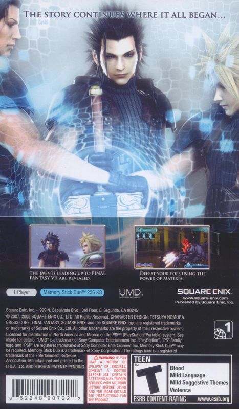 Crisis Core: Final Fantasy VII | PSP | back cover | Data by MobyGames.com