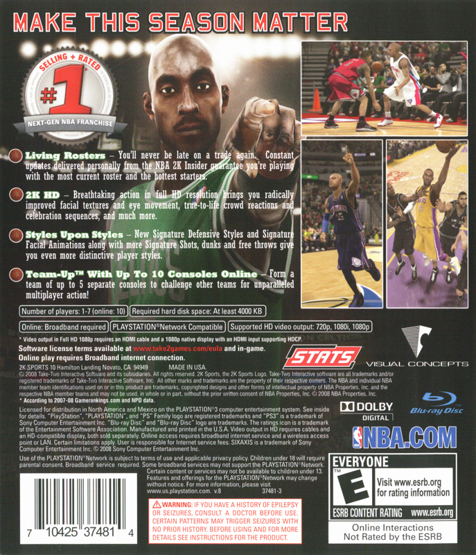 NBA 2K9 | PlayStation 3 | back cover | region=North America | source-country=United States | zypher-v2 | moby-d817833ba22f | Data by MobyGames.com