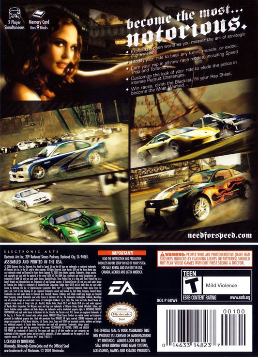 Need for Speed: Most Wanted | GameCube | back cover | Data by MobyGames.com