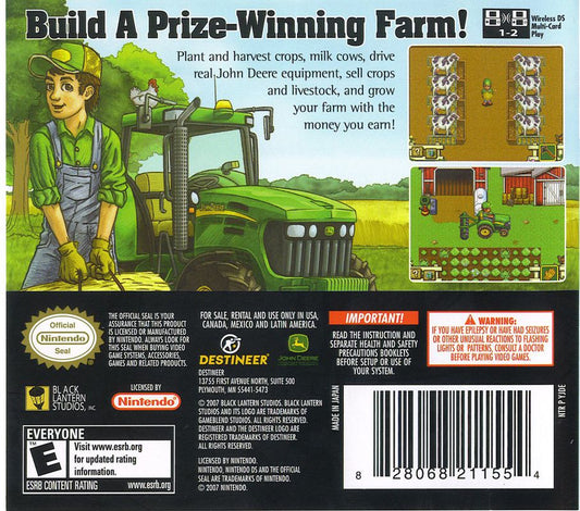 John Deere: Harvest in the Heartland | Nintendo DS | back cover | Data by MobyGames.com