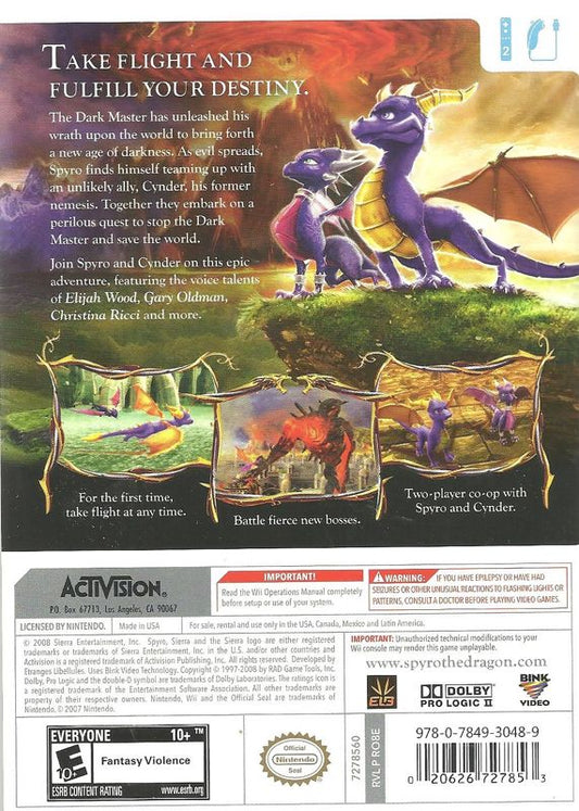 The Legend of Spyro: Dawn of the Dragon | Wii | back cover | Data by MobyGames.com