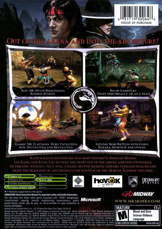 Mortal Kombat: Shaolin Monks | Xbox | back cover | Data by MobyGames.com