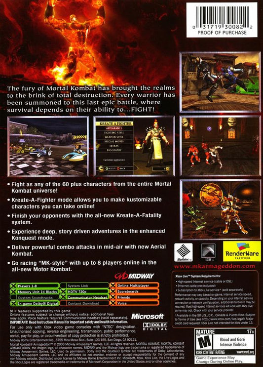 Mortal Kombat: Armageddon | Xbox | back cover | Data by MobyGames.com