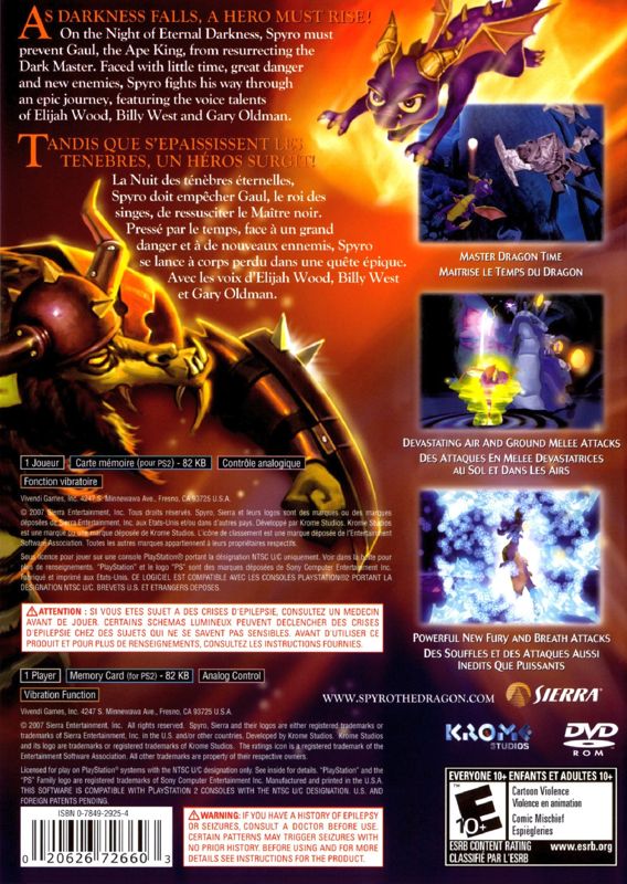 The Legend of Spyro: The Eternal Night | PlayStation 2 | back cover | region=North America | source-country=Canada,United States | zypher-v2 | moby-335543f5cfd8 | Data by MobyGames.com