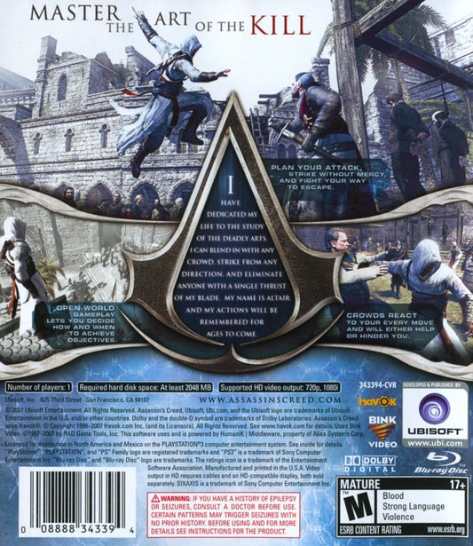 Assassin's Creed | PlayStation 3 | back cover | Data by MobyGames.com
