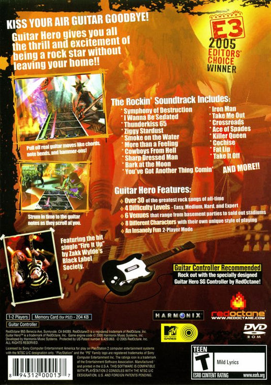 Guitar Hero | PlayStation 2 | back cover | Data by MobyGames.com