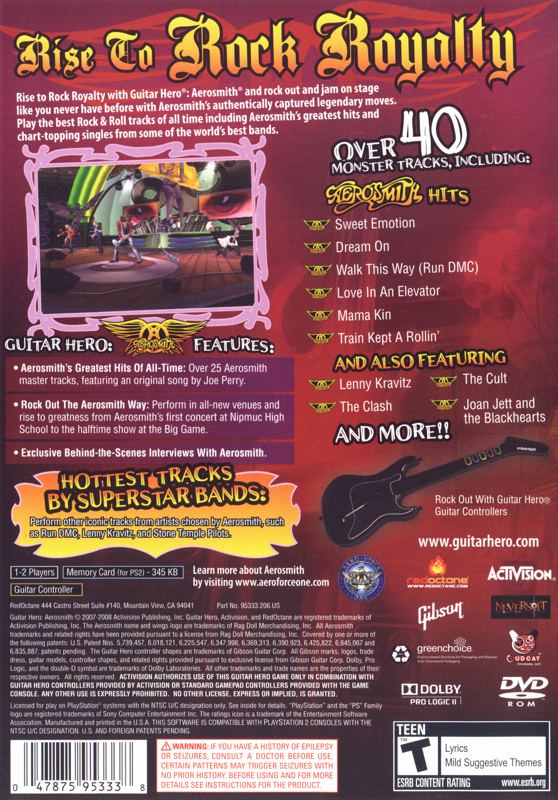 Guitar Hero: Aerosmith | PlayStation 2 | back cover | region=North America | source-country=United States | zypher-v2 | moby-cdf93875a977 | Data by MobyGames.com