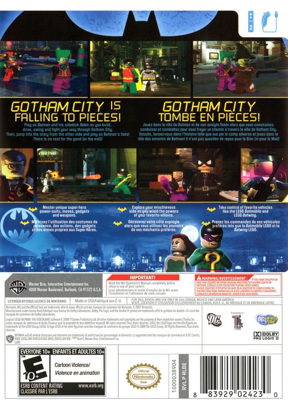 LEGO Batman: The Videogame | Wii | back cover | region=North America | source-country=Canada,Mexico,United States | zypher-v2 | moby-0e849c8fb732 | Data by MobyGames.com