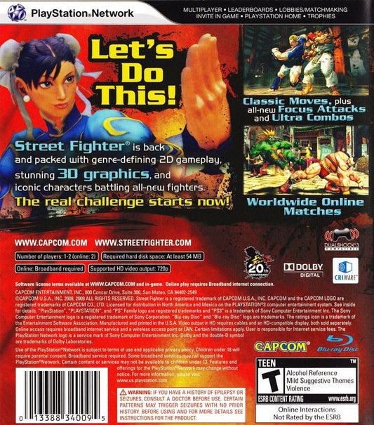 Street Fighter IV | PlayStation 3 | back cover | Data by MobyGames.com